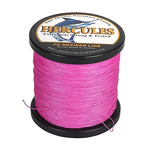 HERCULES Braided Fishing Line 12 Strands, 100-2000m 109-2196 Yards Braid Fish Line, 10lbs-420lbs Test PE Lines for Saltwater Freshwater - color: Pink - 12 Strands, size: 15lbs - 1500m - 0.16mm