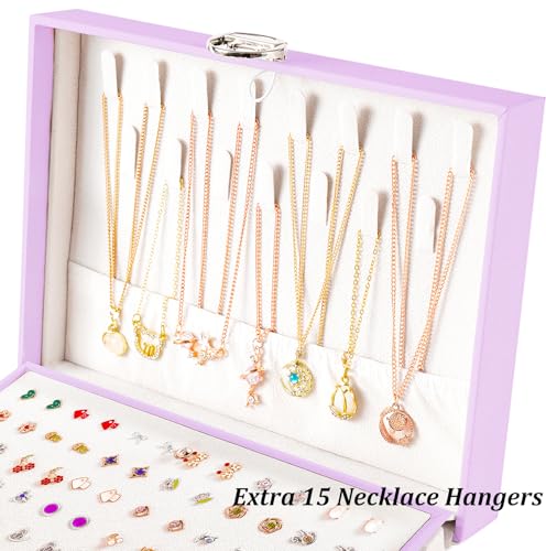 QBestry Earrings Jewelry Box for Girls, 5 Layers Jewelry Organizer with Earring Holder Organizer for Girls Earring Organizer Jewelry Boxes for Women Earrings and Necklaces Jewelry Box Organizer Violet - color: Purple, size: Large