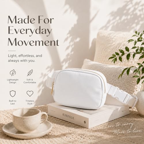 Belt Bag Zipper Fanny Pack Crossbody Bags for Women,Fashion Nylon Waist Packs, Water Repellent Two Way wear with Adjustable Strap Gifts for Teenage Girls Women Men(white) - color: white