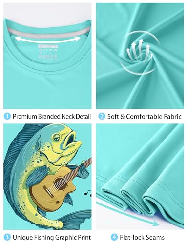 Men's UPF 50+ Sun Fishing Shirt, Long Sleeve UV Protection Tee, Quick Dry Rash Guard for Outdoor Swim Hiking - color: Aqua Blue (Mahi Guitar), size: 3X-Large
