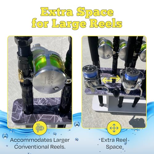 Rush Creek Creations Reel Salty Gray/White/Blue 11-Rod Marine Grade Fishing Rod Holder - Bi-Level Design, UV-Resistant, 100% Waterproof for Garage and Dock - size: 11-Rod