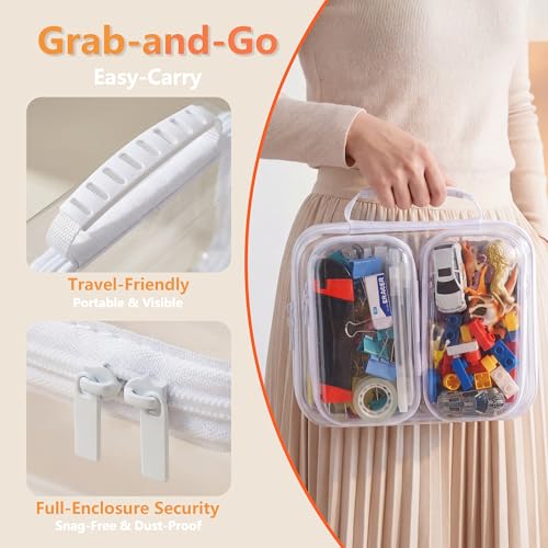 5PCS Travel Essentials for Toiletries with Handles, 1.2MM Thick Clear Hard Shell Zipper Case, Durable Makeup Bag for Cosmetics, Puzzles and Snacks, Clear Travel Bag for Diaper Bag Organizer - color: White, size: Handle L+4S