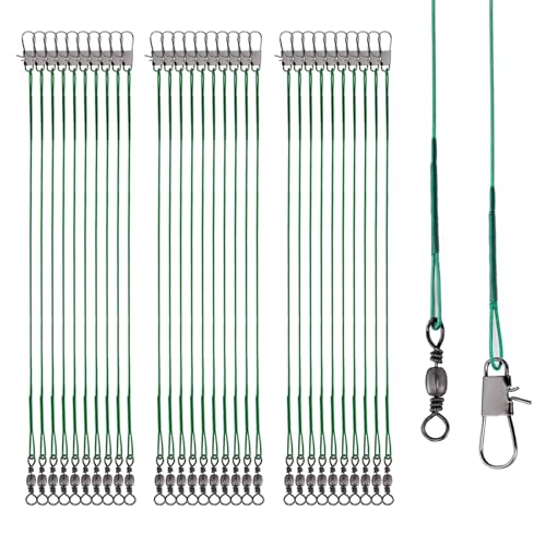 Fishing Leaders, 30pcs Stainless Steel Leader Wire Fishing Leader Line with Swivel Snaps Fishing Wire Leaders Connecting Fishing Tackle Lure or Hook for Saltwater and Freshwater - size: 9.84 inch