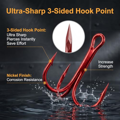 100pcs Fishing Hook Treble Hooks High Carbon Treble Hooks Super Sharp Solid Size 2 4 6 8 10 12 Triple Barbed Steel Fish Hook - color: Red, size: 2#-100pcs