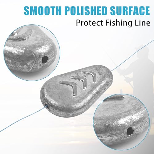 No Roll Sinker Fishing Weights Sinkers, Catfish Sinkers Flat Inline Sinkers Weights No Snag Slip Sinkers Saltwater Surf Fishing Weights Gear Tackle Fishing Weights Sinkers for Catfishing Rigs - style: 2oz-10pcs