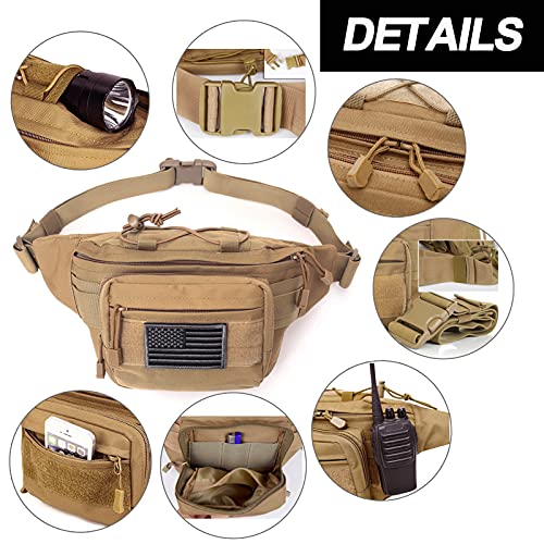 Tactical Fanny Pack, Military Waist Bag Hip Belt Bumbag Utility Bags for Outdoor Hiking Climbing Fishing with U.S Patch (Black+Tan) - color: 2 Pack Black+Tan