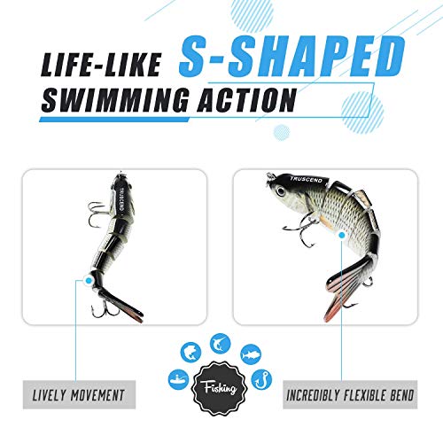 TRUSCEND Swimmax Easy Catch Fishing Lures with BKK Hooks, Wiggling, Vibrating, Rattling and Gurgling for More Bites, Heavy-Duty Dyneema Fiber Jointed Swimbaits for Bass, Trout, Crappie, Walleye, Pike - color: A-4",0.7oz