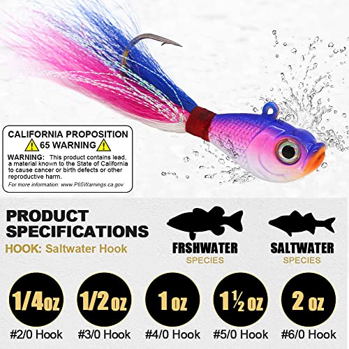 Bucktail-Jigs-Saltwater-Hair-Jigs-Head -Fishing-Lures-Assorted Kit - color: Bucktail Jigs 5-Piece Lure Kit, size: 1/2 oz 5 pack