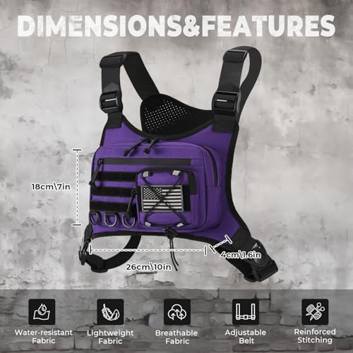 koculemi Outdoor Sports Chest Bag for Men, Chest Vest Holster Fits Most Pistols, EDC Travel Chest Pack for Running, Hiking - color: Purple