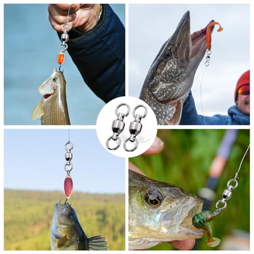 FishTrip Fishing Swivels with Split Rings, 25/50pcs Ball Bearing Swivel Speed Clips Stainless Quick Change Connector for Saltwater - size: Size7_100lbs_25pcs