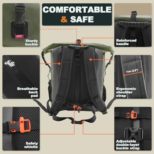 OSAH DRYPAK Waterproof Backpack Dry Bag 25L/35L/55L/85L – Heavy Duty Roll-Top Hiking Backpack Sack Keeps Gear Dry for Travel, Kayaking, Boating, Camping, Rafting and Fishing - color: Green, size: 25L