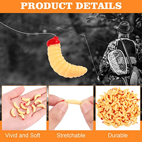 Fabbay 200 Pcs 20mm Soft Maggot Baits Fake Bread Worms for Fishing Lures for Artificial Wax Worms for Freshwater Saltwater Lake Trout Ice Fishing Lure