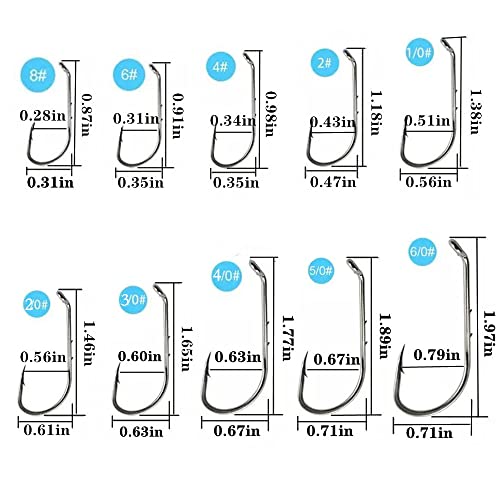 Baitholder Fishing Hooks 100pcs/ Pack Barbed Shank Down Eye Fishing Offset Hooks(8#-6/0) - size: 2/0-100PCS