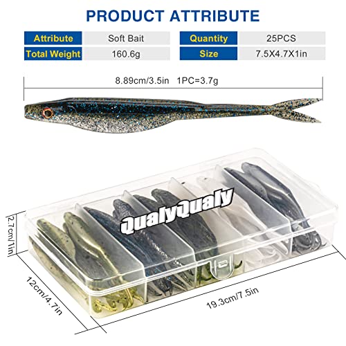 QualyQualy Soft Plastic Lures, Paddle Tail Split Tail Swimibaits for Bass Fishing, Jerkbaits Swim Baits for Trout Pike, 20/25/30 PCS