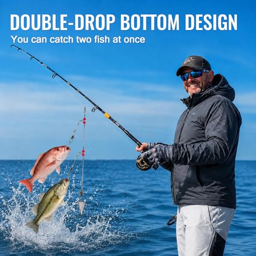 Narcissus Double Drop Saltwater Fishing Rig – Mono 2 Hook Bottom Rigs with Swivels & Snaps, Pre-Tied Surf Pier Boat Leader Line for Snapper, Bass, Mackerel, Catfish - color: Double Drop Rig-12Pack- White