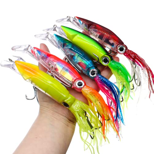 Squid Swimbait Fishing Lures - Tail Octopus Jig Head Glow Soft Plastic Lures - Trout Bass Fishing Baits Kit - color: A-octopus fishing jig 5pcs 5.51in/1.41oz