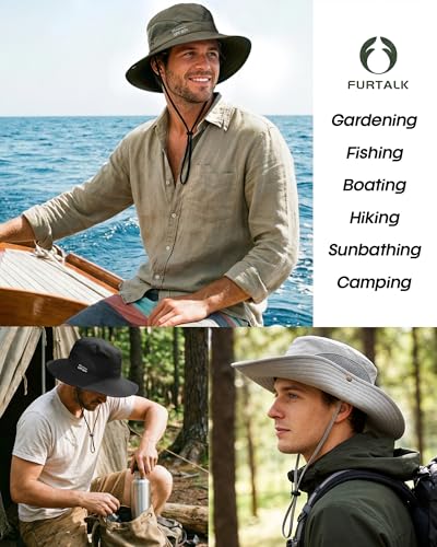 FURTALK Mens Bucket Sun Hat UPF 80+ Wide Brim Hiking Fishing Beach Outdoor Hats - color: Khaki