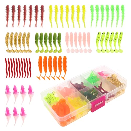 68pcs Fishing Topwater Lures Kits Mixed Artificial Baits Tackle Box, Soft Plastic Fishing Lures Baits Including Soft Worm Centipede for Bass Trout Walleye