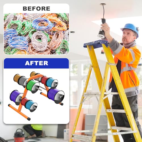 Kipika Portable Wire Spool Rack - Heavy-Duty Steel Cable Dispenser with 4 Adjustable Rods, Spool Rack Holder for Efficient Storage & Dispensing, 8" Max Capacity, Orange - color: A - Orange Wire Spool Rack (4 Rods)