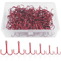 50 Pack Fishing Treble Hooks Kit High Carbon Steel Fish Hook Strong Sharp Round Bend Split Rings for Lures Baits Saltwater Freshwater Fishing Size 1/0 2 4 6 8 10 - color: Red, size: 10# - 50pcs