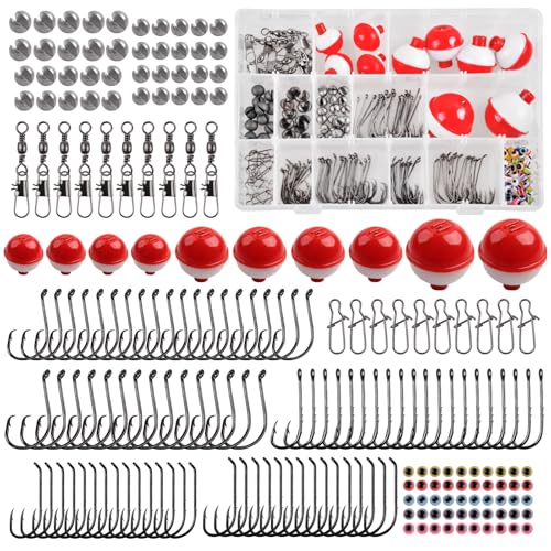 Fishing Bobbers Tackle Kit, 205pcs Basic Tackle Box Fishing Accessories Included Fish Hooks, Bobbers, Weights Sinkers, Swivel Snaps, Fishing Equipment Starter Kit for Trout Catfish Panfish