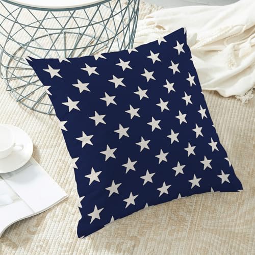 4th of July Pillow Covers 16x16 Inch Set of 2 Independence Day Navy Blue Stars Throw Pillows Patriotic Memorial Day Decorative Pillowcase Linen Cushion Cases for Bed Sofa Couch - color: 4th of July-01, size: 16" x 16" (Pack of 2)