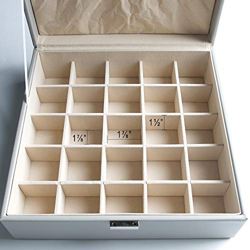 Frebeauty Earring Organizer Classic Jewelry Box 50 Slots Double Layer Jewelry Storage Case with 6 Necklace Hook and Bracelet Pocket(Grey) - color: Grey