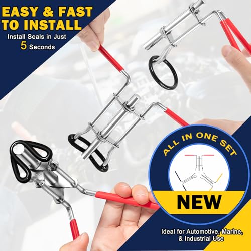 Upgraded 5 Pcs Hydraulic Cylinder Seal Installation Tool Kit –Professional Rod Seal Installer with Multi-Size Twistor Tools for 0.87''-6.49'' Rods, Ideal for Car,Boat Repairs, Includes Pick & Hook Set