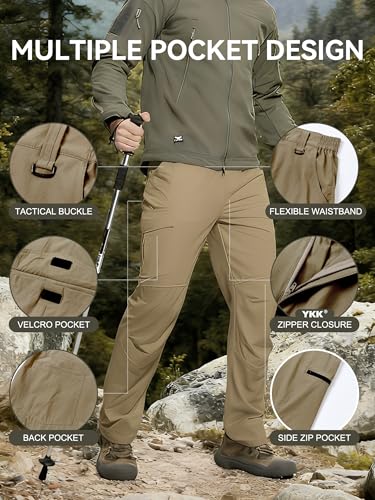 Men's Hiking Cargo Pants Waterproof Lightweight Quick Dry Outdoor Work Fishing Mountain Travel Stretch Pants - color: Khaki, size: 30