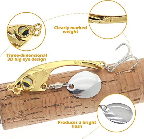 Fishing Lures Spoon VIB Tail Spinners Bait Metal Sinking Lures Fishing Jigs Blade Baits Bass Crankbait Fishing Spinner Blade for Bass Fishing Lure Kit with Tackle Box