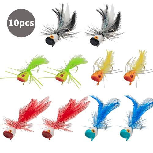 Fly Fishing Poppers, Topwater Fishing Lures Bass Crappie Bluegill Sunfish Panfish Trout Salmon Perch Steelhead Flies for Fly Fishing Bass Panfish Bluegill Trout Salmon - color: 10pcs-new design
