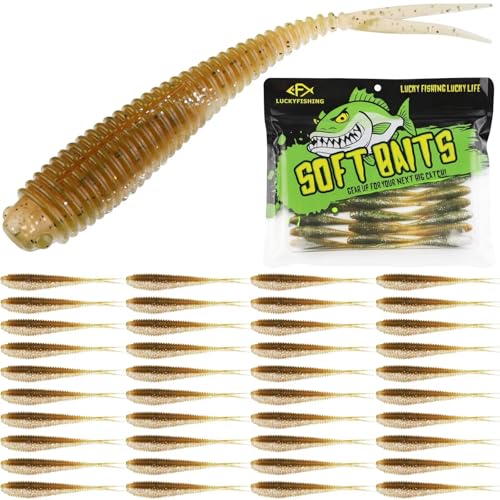 LUCKYFISHING Soft Plastic Baits 20PCS/30PCS/40PCS Forked Tail Fishing Soft Bait for Bass Walleye Trout Crappie Lures 3in/3.5in/4in - color: Brown Magic, size: 3in-40pcs