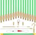 50 Feet Fiberglass Fish Tape Cable Rods, Electrical Wire Running Pull/Push Kit with Hook and Hole Kit Glow Rod, Hook Hole, Green - size: 50FT