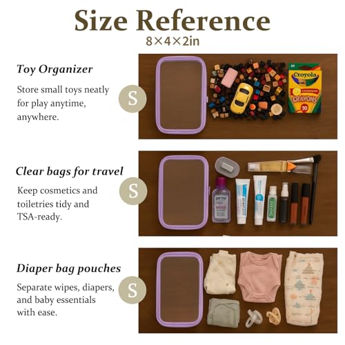 4 pcs Clear Zipper Pouches,Hard Shell Zipper Case, Toiletry Bag for Travel, CLear Diaper Bag, Toiletry Pouch, Travel Organizer, Cosmetic Bag,Toy Storage Bins (M+3S) (Lavender) - color: Lavender, size: M+3S