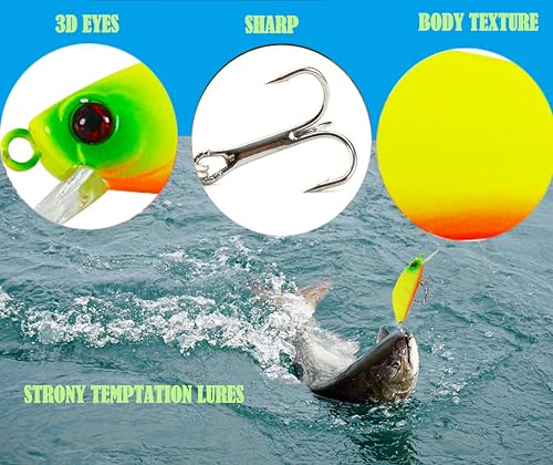Bass Fishing Lure Lures Kit-Jerkbaits for Shallow Diving Crankbait 45-Degree Bill 3D Eyes,Loud Rattle Saltwater Catfish Trout Lure Artificial Crankbait - color: 5pcs minnow lures with bill