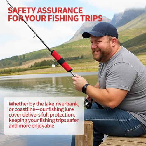 Fishing Hook Covers, 5.9 Inch Fishing Lure Covers, Lure Shield, Tackle Wraps for Most Fishing Rods，Roll Up Fishing Lure Wraps to Keep Fishermen Fishing Safe for Fishing Rod (Red) - size: 8pcs