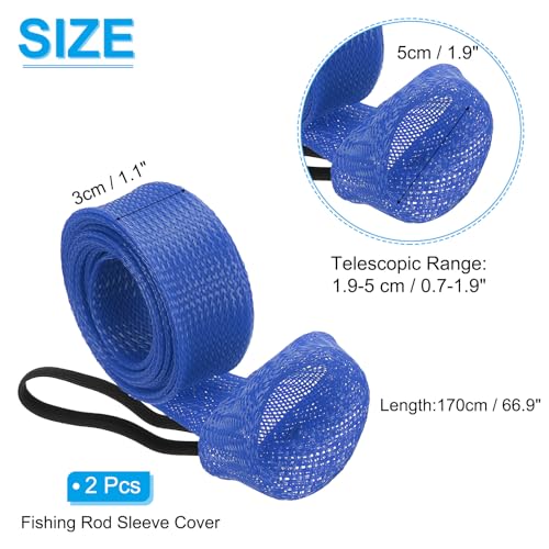 PATIKIL Rod Sock, Fishing Rod Sleeve Cover Braided Mesh Pole Protector Gloves Fishing Tools Flat End for Spinning Fishing Rod Fly Rod Ice Rod Casting Rod - color: Dark Blue, size: 67 Inch