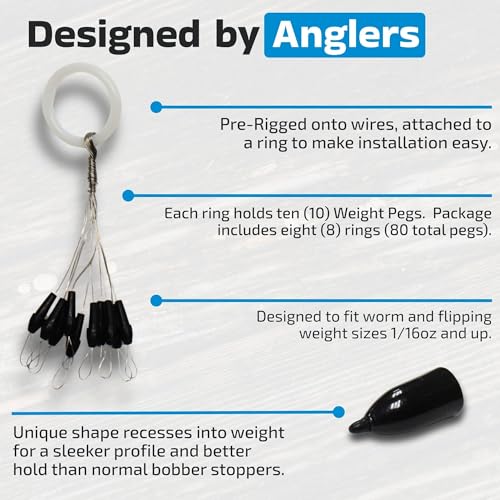 Harmony Fishing - Weight Pegs for Lead or Tungsten Worm/Flipping Weights (8 Pack = 80 Pegs)