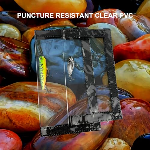 4Pcs Fishing Lure Wraps, Durable & Clear PVC Lure Covers to Keep Hooks Safe, Lures Fishing Hook Covers Bait Storage Easily See Lures, Open and Close Hook & Loop (Large (7.8” x 44”))