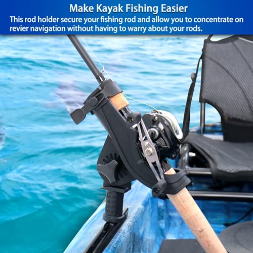 Huntury Kayak Track Fishing Rod Holder with Rubber Strap Easy Adjust and Remove, Compatible with Baitcasting and Spinning Reels, Track Mount Accessories, Kayak Fishing Accessories - color: Pack Of 1