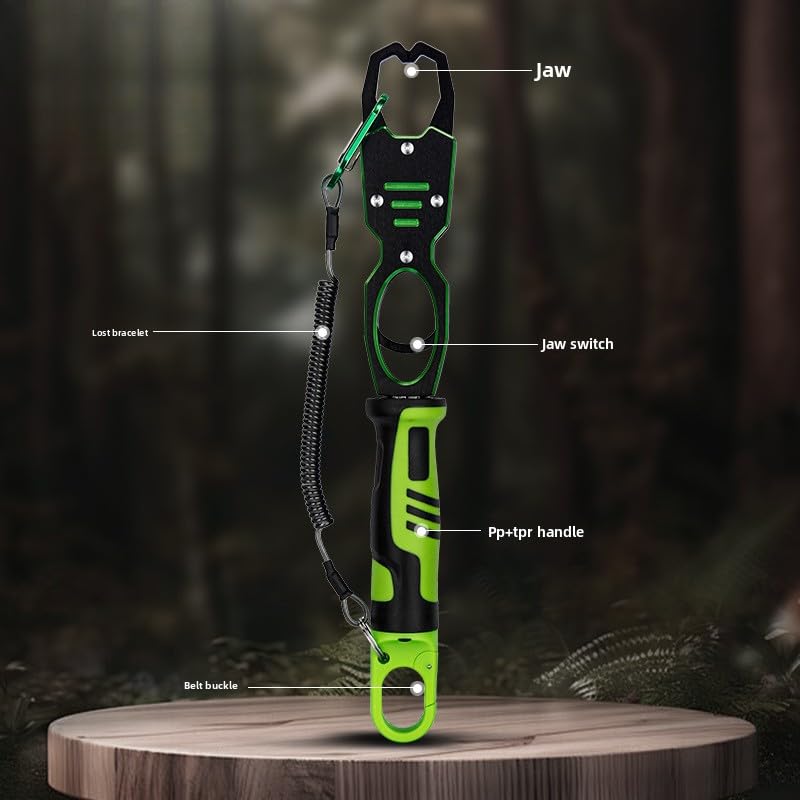 12.4-inch Aluminum Alloy Fish Lip Gripper, 360-degree Rotating Non-Slip Handle, Opening Width 3.8 cm, Maximum Weight Bearing Weight 40 pounds, Waist Buckle Design, Lost Rope, Men's Gift