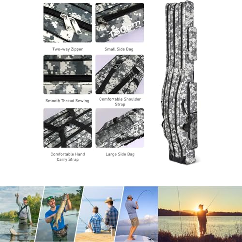 3 Layers Fishing Pole Bag,Portable 3 Layers Oxford Folding Rod Carry Case,Fishing Reel Tackle Storage Bag Case - color: Gray, size: 150cm/59in