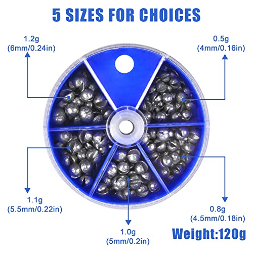 Split Shot Fishing Weights Kit, 4.23oz/Box Round Split Shot Fishing Sinkers Removable Small Fishing Egg Weights Fishing Gear Tackle 7 Sizes - color: 120g Blue Box Kit (5 sizes)