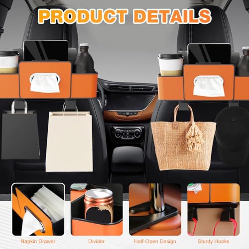 Back Seat Car Organizer, 3-in-1 Backseat Car Organizers and Storage Box with Cup Holder, Tissue Box, Trash Bin & Hooks for Hold Phones, Snacks, Drinks, and Handbags (Brown) - color: Brown