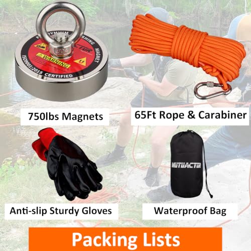 MUTUACTOR Strong Fishing Magnets,Φ2.95''Heavy Duty Magnet Fishing Kit with 20Ft Duarble Rope,Powerful 750lbs Neodymium Magnet Fishing for Treasure Hunting Retrieving Metallic Tools in Lakes Rivers - style: 750lb Magnet--Φ 2.95"