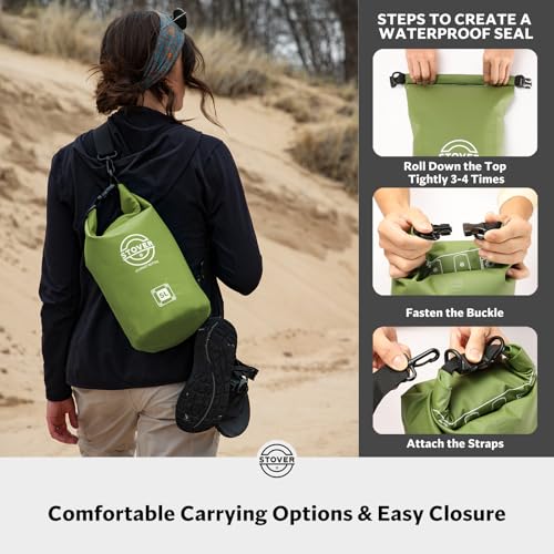 STOVER 5/10/25/30/40/55L Waterproof Dry Bag, Small Lightweight Roll Top Dry Bag Backpack w/Waterproof Phone Case, Kayaking, Travel, Hiking, Fishing, Tubing, Camping, the Beach, Men/Women (Green) - color: 5l Green, size: 5L