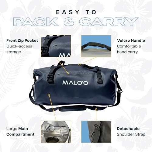 Malo’o Waterproof Dry Duffel, Heavy-Duty Roll Top Waterproof Gear Bag with Shoulder Strap & Molle Loops, Marine Duffel for Kayaking, Boating, Camping, Beach & Travel, Black, 60L - color: Black, size: 60L