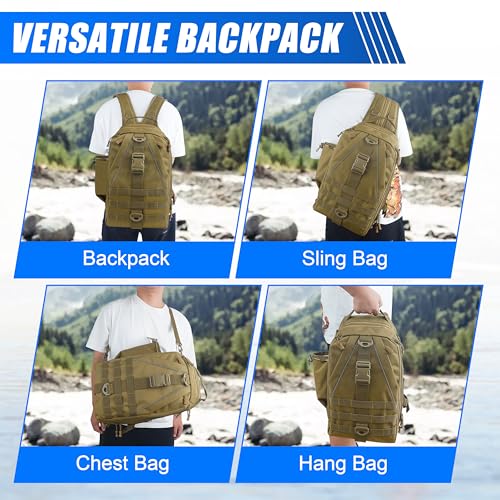 AGOOL Fishing Backpack Tackle Bag with Rod Holder, Convertible Fishing Tackle Backpack, Large Storage Fishing Gear Bag with Multiple Pockets for Fishing Camping and Outdoor Trips - size: Standard(13.7"*9.06"*5.12")
