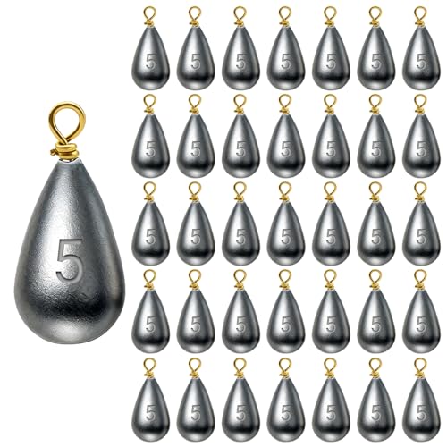 Casting Sinker Weights Assortment, Teardrop Fishing Sinkers with Brass Swivel Loops, 1/8 oz to 3/4 oz, Drop Shot Weights for Bass Catfish, Freshwater Saltwater - color: 35pcs-3/16oz