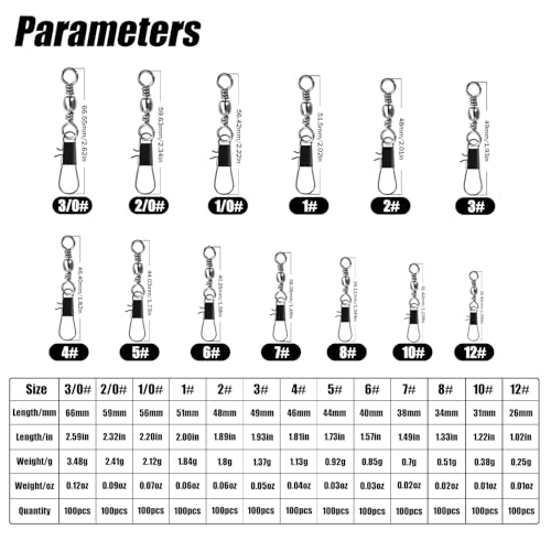 Barrel Swivel and B-Shaped Snap for Fishing Tackle Lines Connector High-Strength Stainless Steel Interlock Snap Swivels with Quick-Change Clips 100pcs FS/BZ-02（10#）